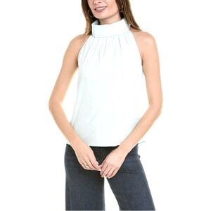 Sleeveless High Neck Top with cowl neck and gold button back